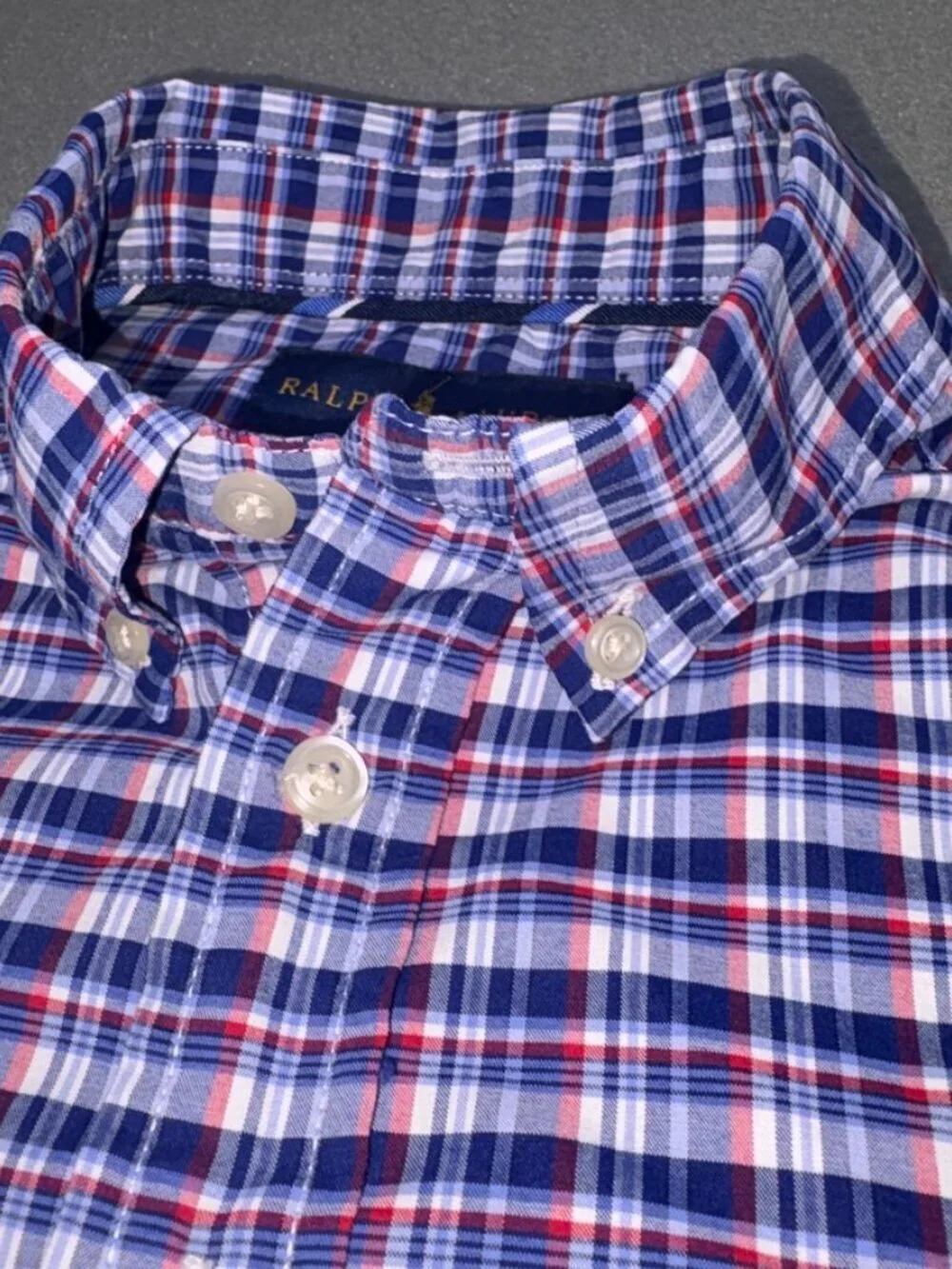 Boys Polo Ralph Lauren Long Sleeve Collared Button Down Performance Blue Red S/8